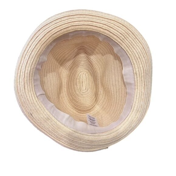 Straw Fedora Hat Preppy BOHO Cottagecore Pool Beach Travel Light Blue Ribbon - Picture 7 of 9